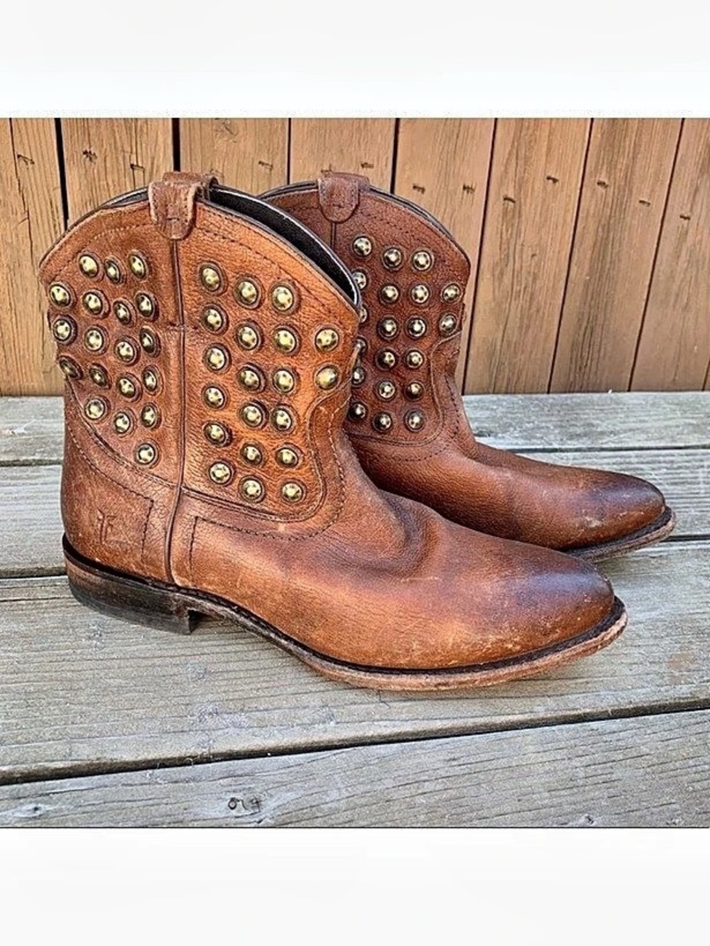 Frye Deborah Studded Short Western Boot Brown Ankle Boots